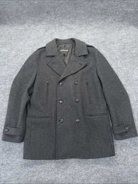 Express Men's Charcoal Gray Wool-Blend Double-Breasted Peacoat